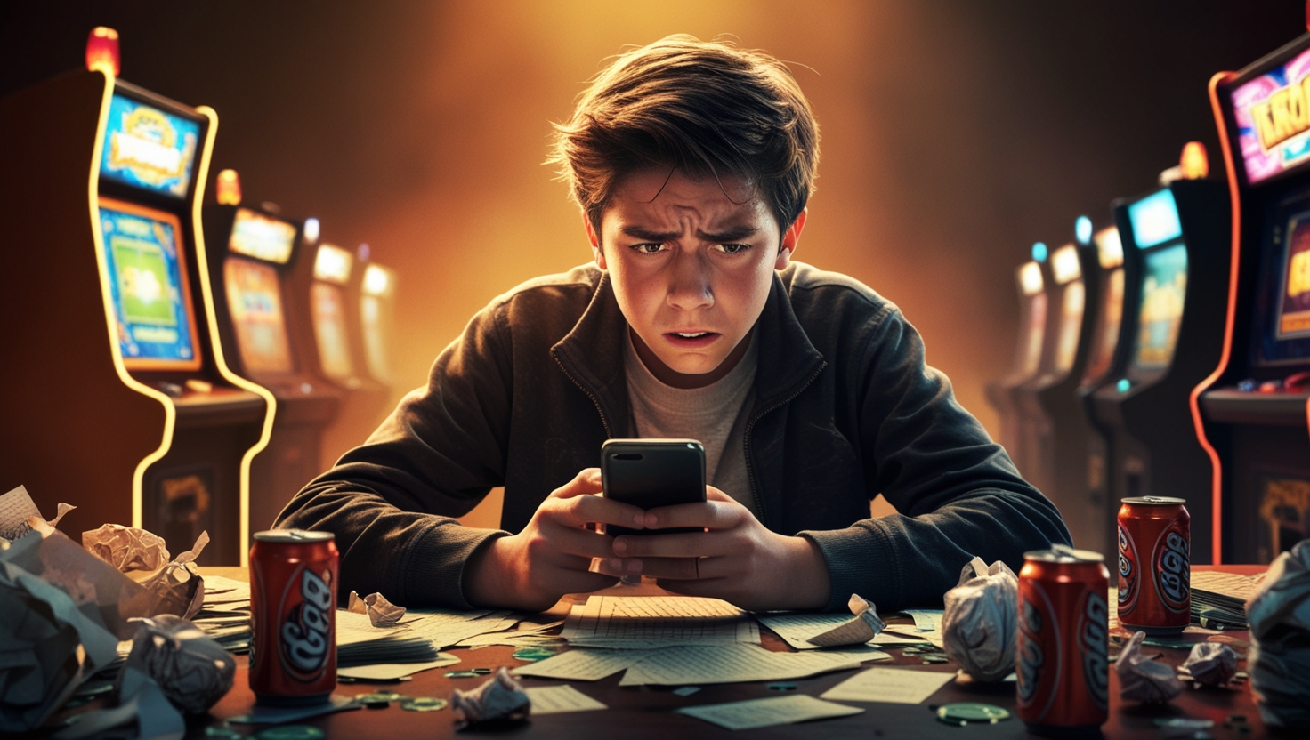 Default A distressed teenager sitting amidst a cluttered desk 3